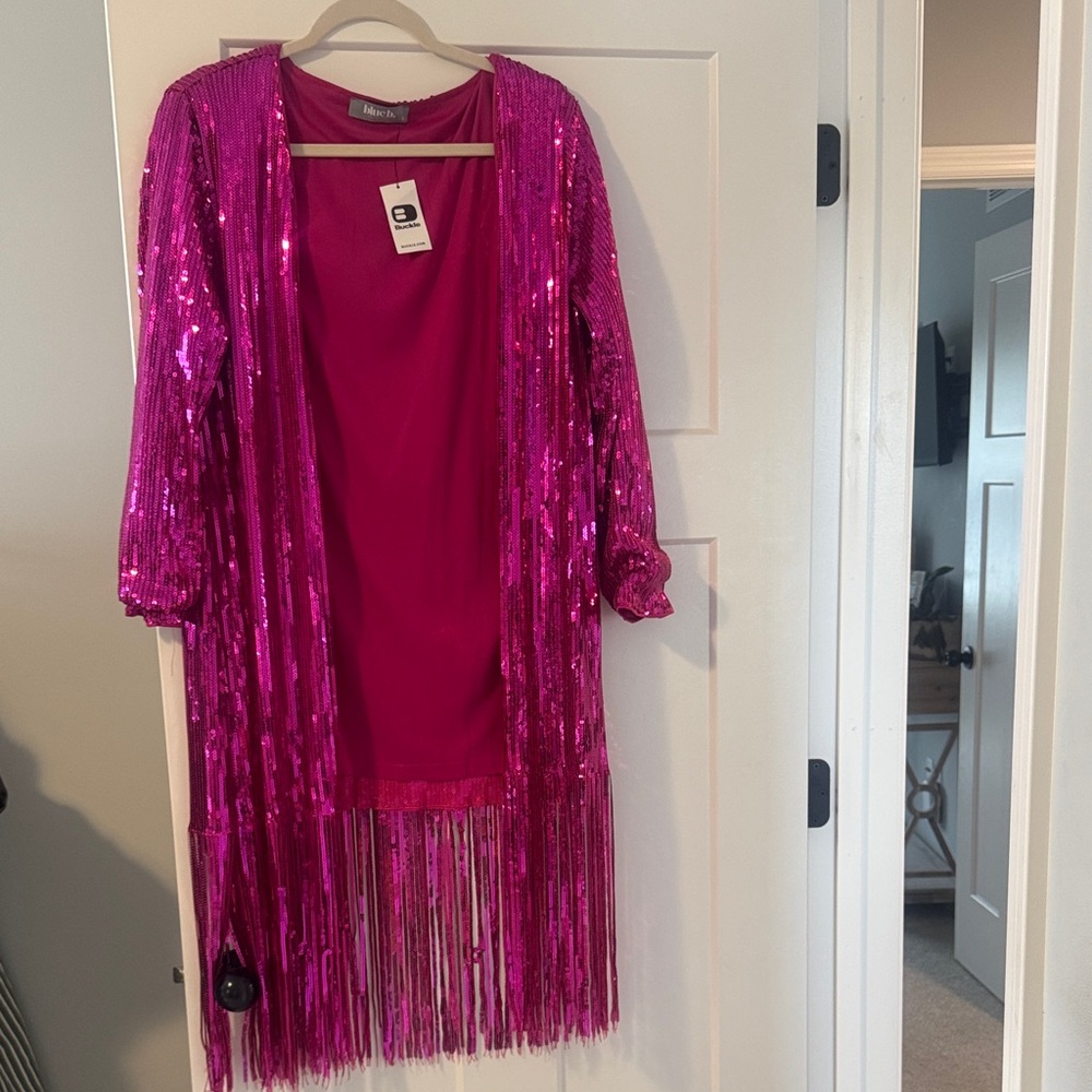 Buckle Fuchsia Sequin Fringe Duster